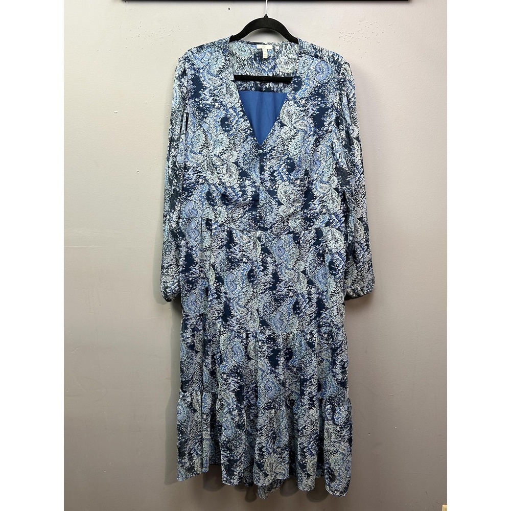 Joie Dress‎ Womens XL Blue Parisian Paisley JE6019PR Smocked Waist Tiered Midi